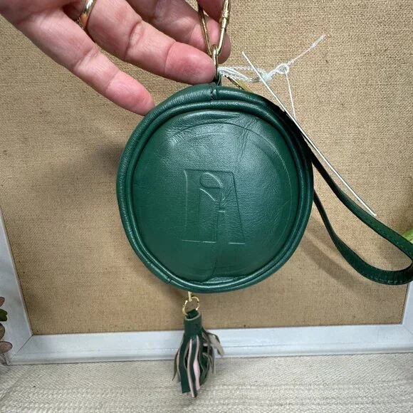 Fore All Tulee Mini Bag Green Leather Clip Tassel Round Wristlet Bag Charm Golf - Picture 2 of 7
